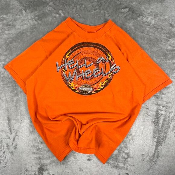 Vintage 2000 Harley Davidson Hell on Wheels Northern Utah Flame Graphic Tshirt L - Picture 1 of 6